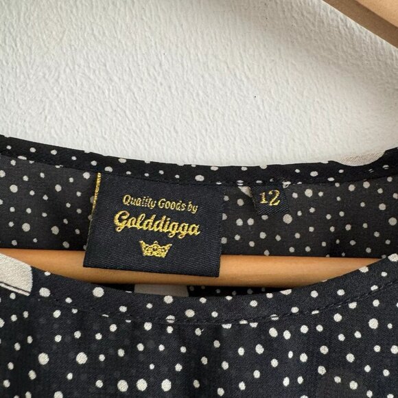 Golddigga Size 12 Black Polka Dot Lined Sleeveless Skater Dress - Picture 6 of 7